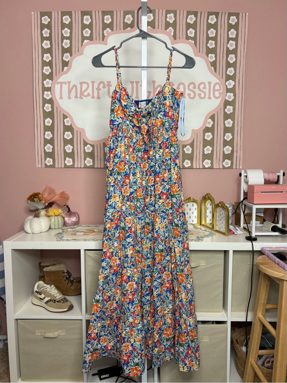 Denim Forum Maxi Dress in Blue & Orange Size Small